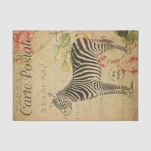 Ephemera French Postcard Zebra Pink Rose Decoupage Seidenpapier