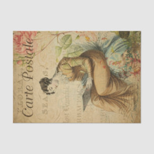 Ephemera French Woman Writing on Pad Decoupage Seidenpapier