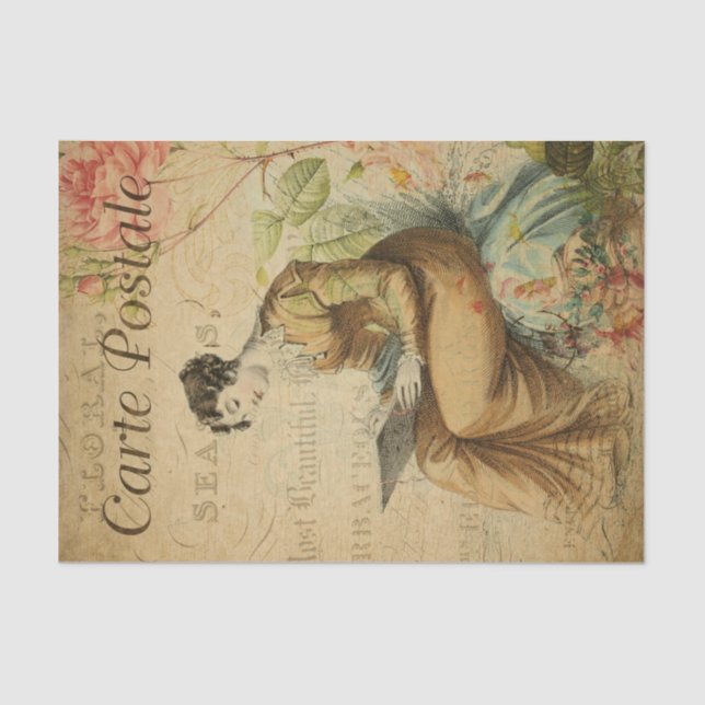 Ephemera French Woman Writing on Pad Decoupage Seidenpapier (Vorderseite)