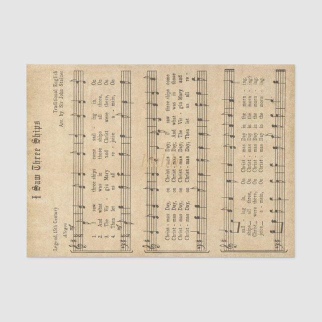 Ephemera " I Saw Three Ships" Weihnachtslied Seidenpapier (Vorderseite)