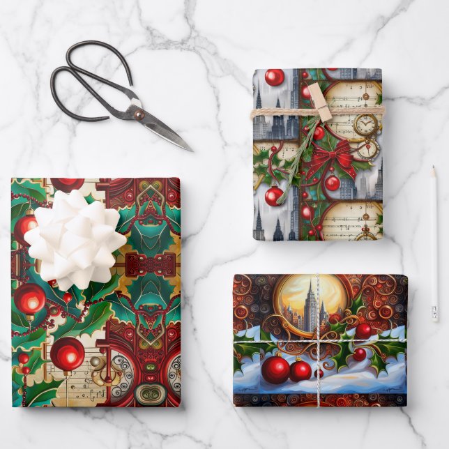 Ephemera-Inspiriert Weihnachtswrapping Paper Geschenkpapier Set (Vorderseite)