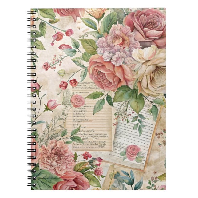 Ephemera Vintag Inspiriert Hübsche Rosa Florals Notizblock (Vorderseite)