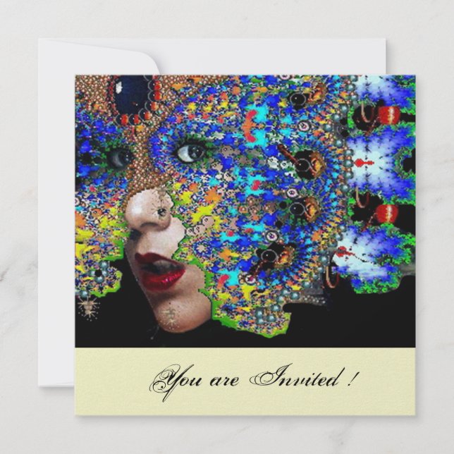 EPHEMERAL Mardi Gras masquerade Ball Weiß Eis Einladung (Vorderseite)