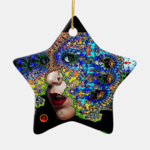 EPHEMERAL , Red Ruby , Blue Sapphire Star Keramik Ornament