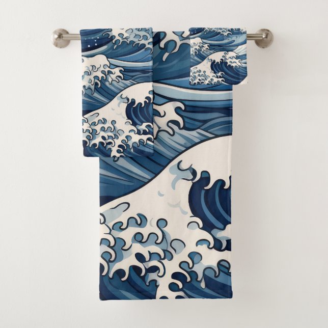 Ephemische Wappen: Hokusai Waves remaged Badhandtuch Set (Insitu)