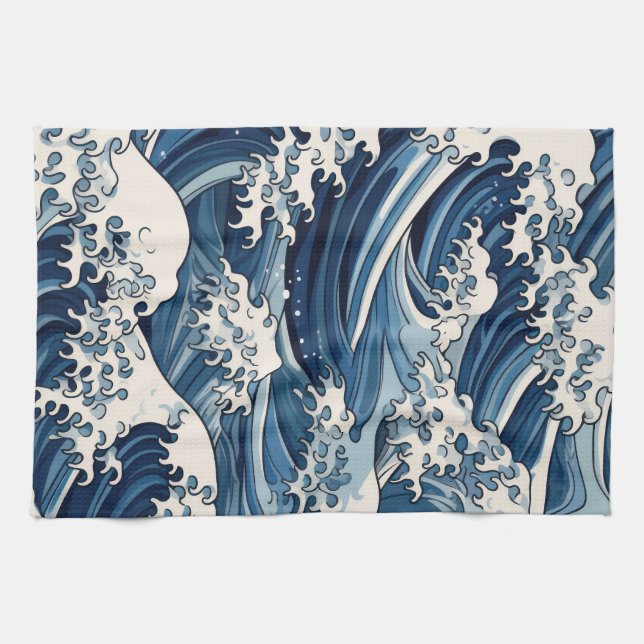 Ephemische Wappen: Hokusai Waves remaged Geschirrtuch (Horizontal)