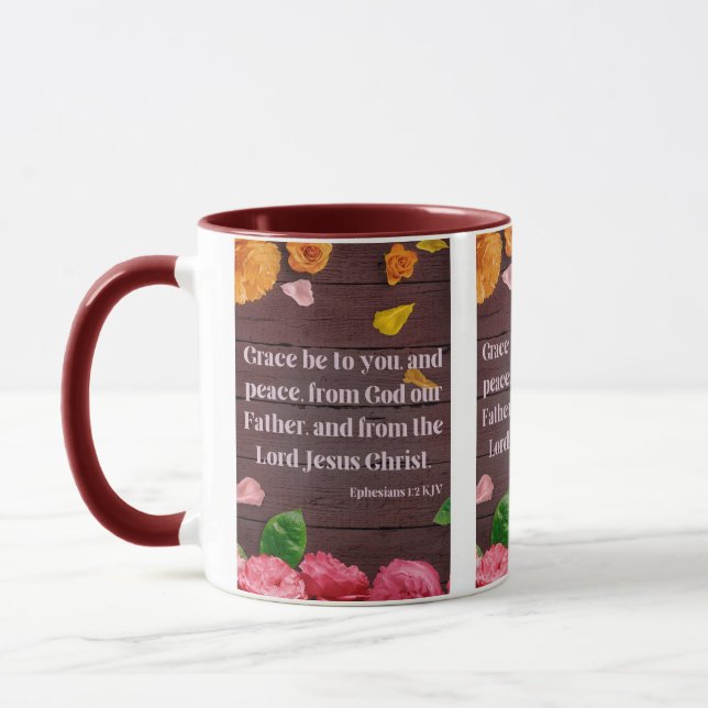 Ephesianer 1:2 KJV Bibelschrift Bild Zwei-Tone Tasse (Links)