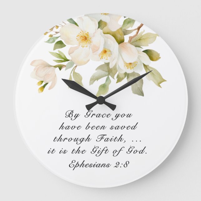 Ephesianer 2:8 Grace Sie wurden gerettet Bibel Große Wanduhr (Vorderseite)