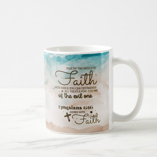 Ephesianer 6:16 nehmen den Schild der Glaubensbibe Kaffeetasse (Rechts)