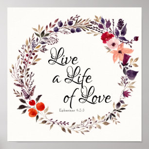 Ephesians 4:2-3 Blumenschrift Wall Art Poster