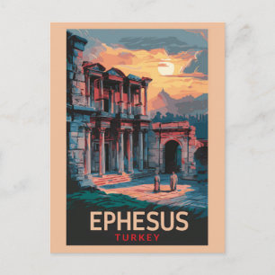 Ephesus Library of Celsus Travel Art Vintag Postkarte