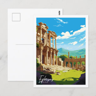 Ephesus Türkei Vintage-Reiseort-Illustration Postkarte