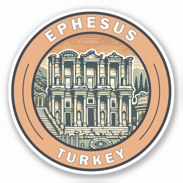 Ephesus Turkey Illustration Travel Art Abzeichen Aufkleber (Vorderseite)