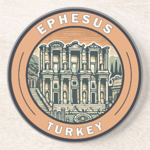 Ephesus Turkey Illustration Travel Art Abzeichen Getränkeuntersetzer
