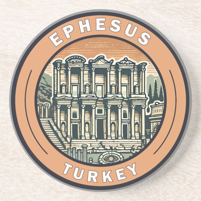 Ephesus Turkey Illustration Travel Art Abzeichen Getränkeuntersetzer (Vorne)