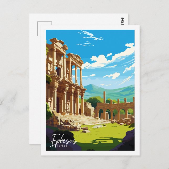 Ephesus Turkey Vintage Place Illustration Postkarte (Vorne/Hinten)
