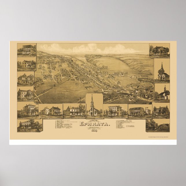 Ephrata, PA Panoramic Map - 1887 Poster (Vorne)