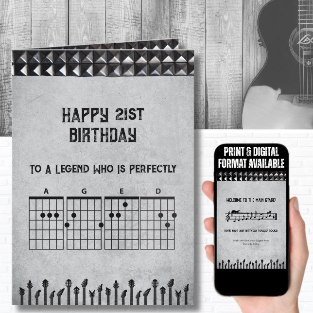 Epic 21st Rockstar Guitar Birthday Card Karte (This custom 21st birthday card is the perfect "Main Stage" tribute for the musician in your life)