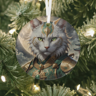 Epic Armored Cat Warrior Ornament Aus Glas