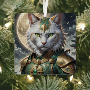 Epic Armored Cat Warrior Ornament Aus Metall