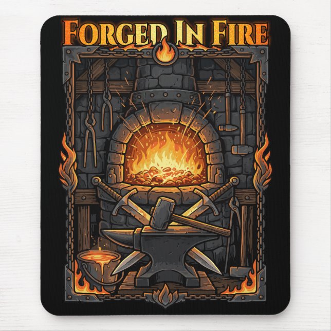 Epic Blacksmith Forge Anvil & Swords Fantasy Art Mousepad (Vorne)