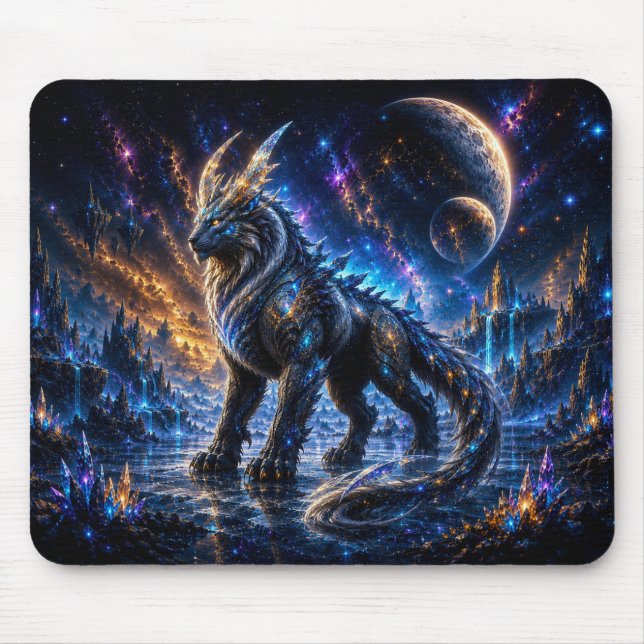 Epic Blue & Gold Celestial Wolf Mouse Pad Mousepad (Vorne)