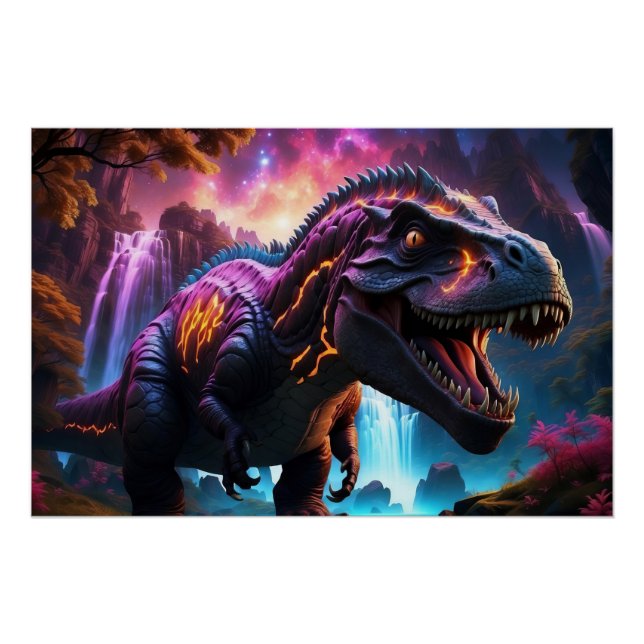Epic Cosmic Dinosaur Fantasy Lebhafte Landschaftsp Poster (Vorderseite)