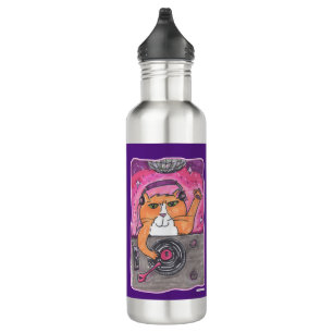Epic DJ Cat Marker Illustration Cartoon Fun Edelstahlflasche