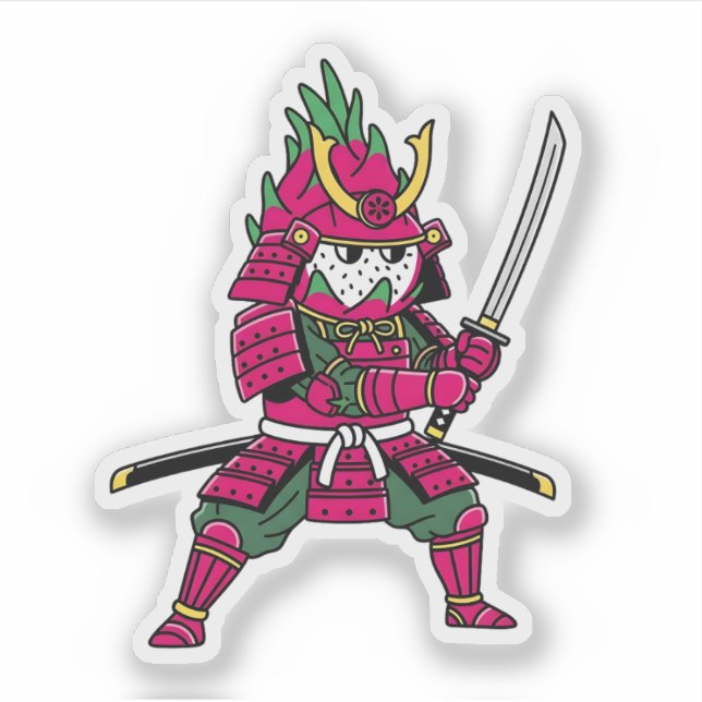 Epic Dragon Fruit Samurai Warrior Katana Illustrat Aufkleber (Vorderseite)