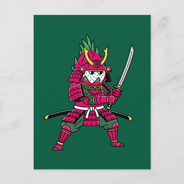 Epic Dragon Fruit Samurai Warrior Katana Illustrat Postkarte (Vorderseite)