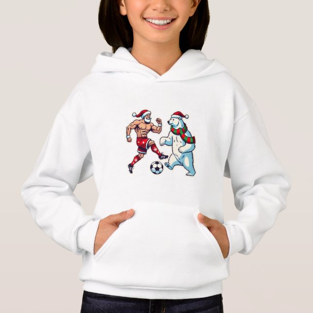 Epic Duel: Santa Claus vs. Polar Bear on the Socce Hoodie (Vorderseite)