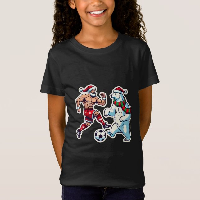 Epic Duel: Santa Claus vs. Polar Bear on the Socce T-Shirt (Vorderseite)