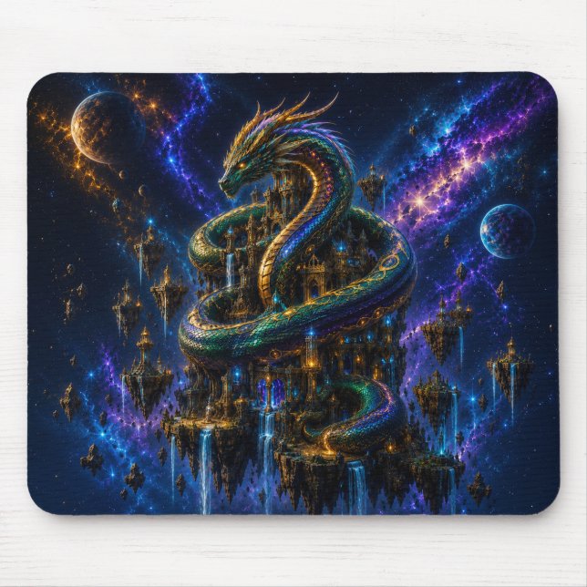 Epic Emerald & Gold Space Dragon Mouse Pad Mousepad (Vorne)