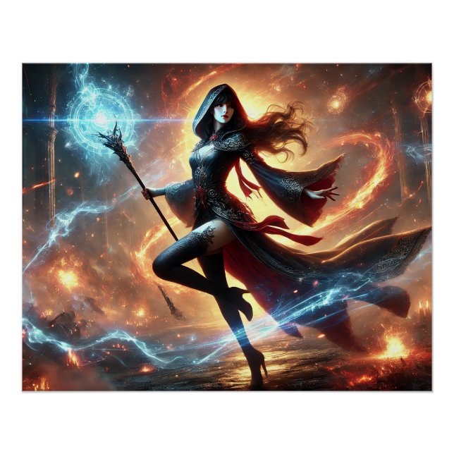 Epic Female Wizard Battle Posters Magic Power Poster (Vorderseite)