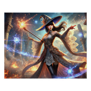 Epic Female Wizard Battle Posters Magic Power Poster