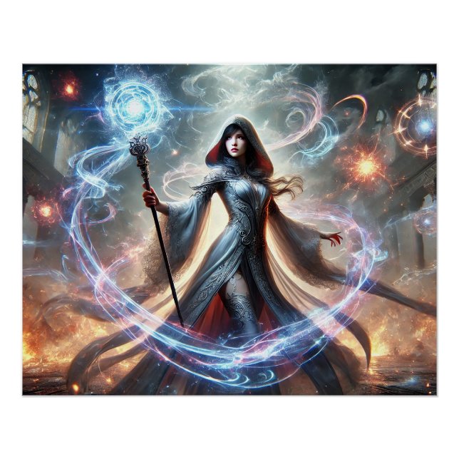 Epic Female Wizard Battle Posters Magic Power Poster (Vorderseite)