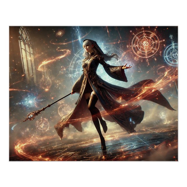 Epic Female Wizard Battle Posters Magic Power Poster (Vorderseite)
