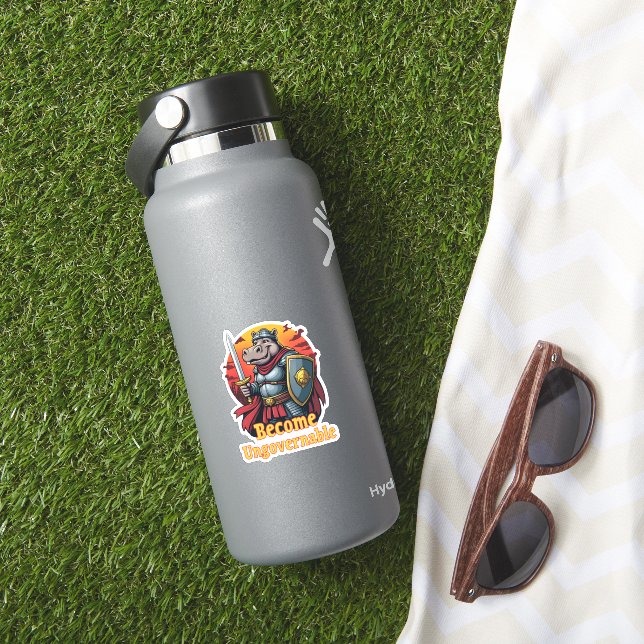 Epic Gladiator Warrior Moo Deng Hippo wird Ungov Aufkleber (HydroFlask Insitu)