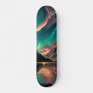 Epic Green Sky und Mountains mit Aurora Borealis Skateboard
