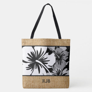Epic Hibiskus Hawaiian Floral Monogram Beach Bag