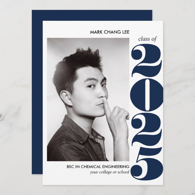 EPIC JAHR | NAVY BLUE UNI FOTO ABSCHLUSS KARTE (Vorne/Hinten)