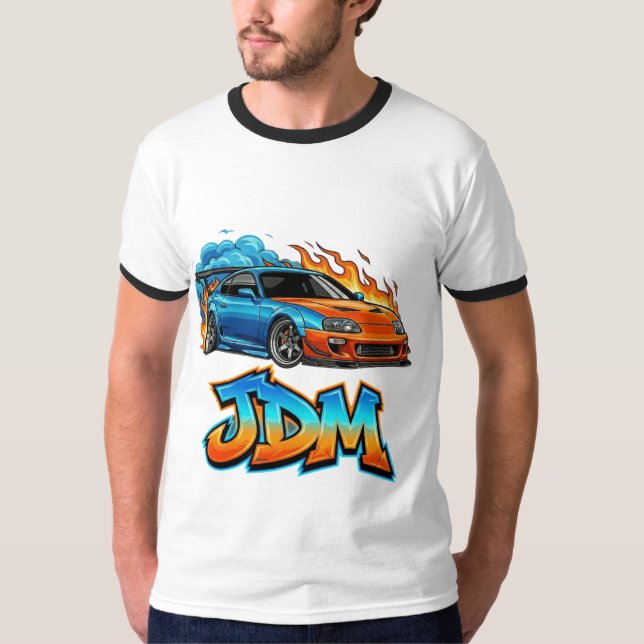 Epic JDM Street Racing Drift Car Flaming Graphic T-Shirt (Vorderseite)