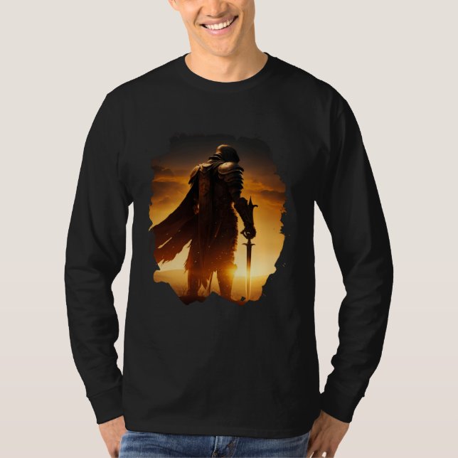 Epic knight at sunset on the field T-Shirt (Vorderseite)
