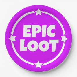 Epic Loot Gamer Neon Lila Text Slogan Paper Plakat Pappteller