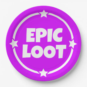 Epic Loot Gamer Neon Lila Text Slogan Paper Plakat Pappteller
