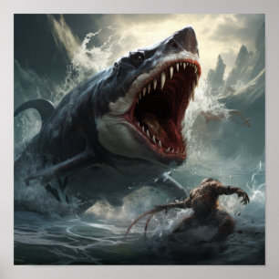 Epic Megalodon vs. T-Rex Poster - Eine Schlacht vo