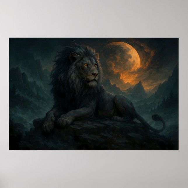 Epic Moonlit Lion – Celestial Mountain Guardian –  Poster (Vorne)