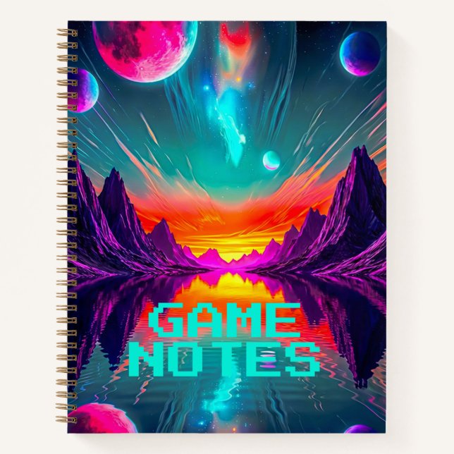 Epic Neon Galaxy Synthwave Alien World Notizbuch (Vorderseite)