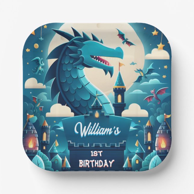 Epic Niedlich Kids Hero Boys Girls Dragon 1. Gebur Pappteller (Vorderseite)