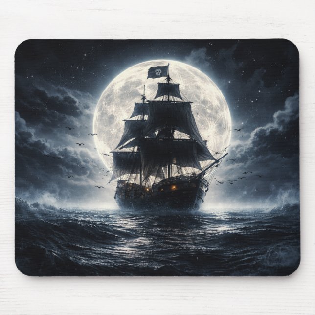Epic Pirate Ship Moon Mouse Pad – Dark Ocean Pirat Mousepad (Vorne)